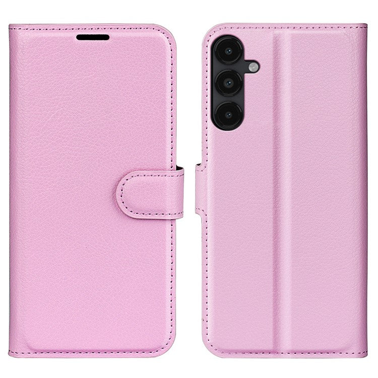 PU Leather Phone Shell for Samsung Galaxy M14 5G Litchi Texture Wallet Cover Stand Phone Case - Pink