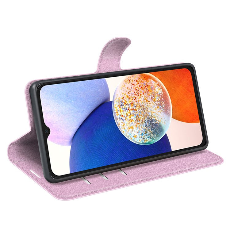 PU Leather Phone Shell for Samsung Galaxy M14 5G Litchi Texture Wallet Cover Stand Phone Case - Pink