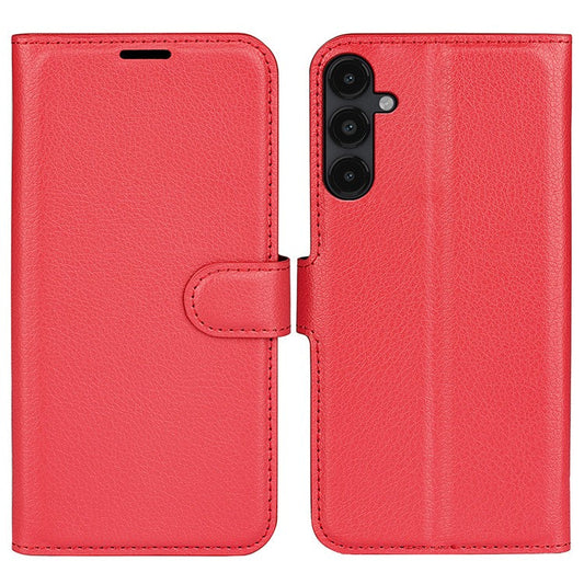 PU Leather Phone Shell for Samsung Galaxy M14 5G Litchi Texture Wallet Cover Stand Phone Case - Red