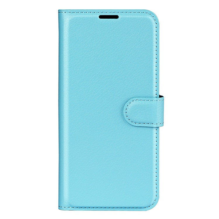 PU Leather Phone Shell for Samsung Galaxy M14 5G Litchi Texture Wallet Cover Stand Phone Case - Blue