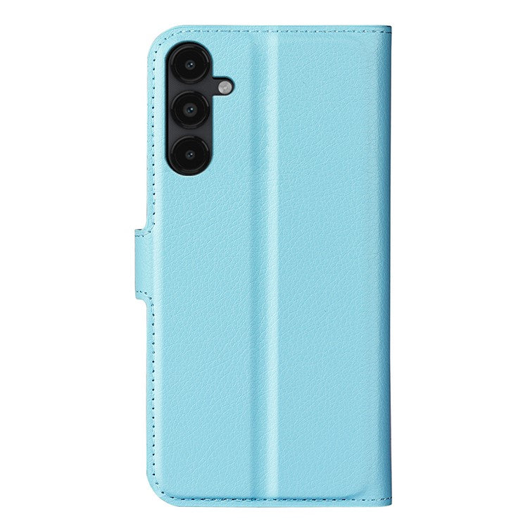 PU Leather Phone Shell for Samsung Galaxy M14 5G Litchi Texture Wallet Cover Stand Phone Case - Blue
