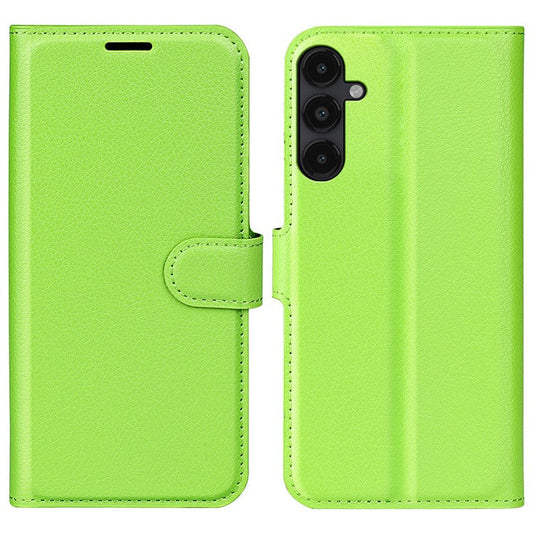 PU Leather Phone Shell for Samsung Galaxy M14 5G Litchi Texture Wallet Cover Stand Phone Case - Green