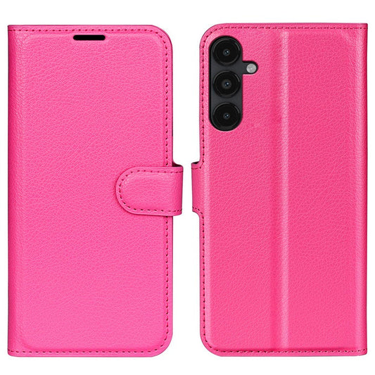 PU Leather Phone Shell for Samsung Galaxy M14 5G Litchi Texture Wallet Cover Stand Phone Case - Rose