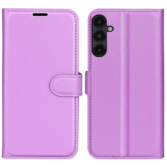 PU Leather Phone Shell for Samsung Galaxy M14 5G Litchi Texture Wallet Cover Stand Phone Case - Purple