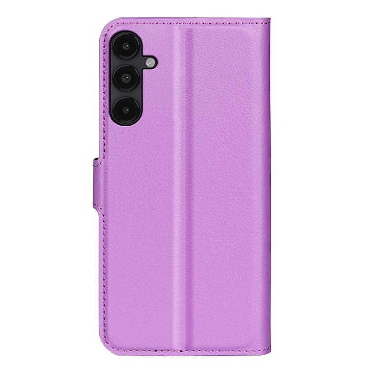 PU Leather Phone Shell for Samsung Galaxy M14 5G Litchi Texture Wallet Cover Stand Phone Case - Purple