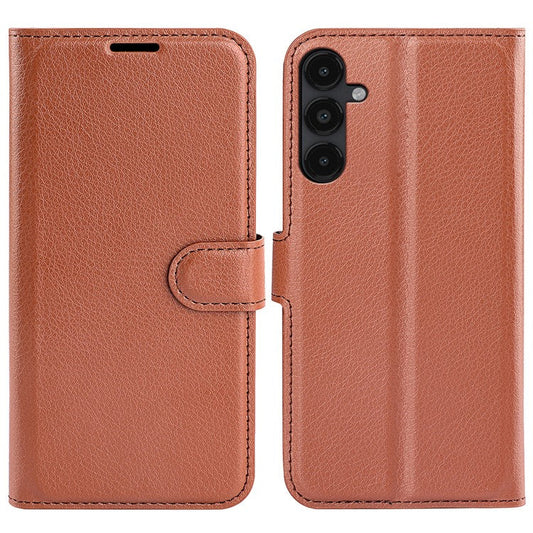 PU Leather Phone Shell for Samsung Galaxy M14 5G Litchi Texture Wallet Cover Stand Phone Case - Brown