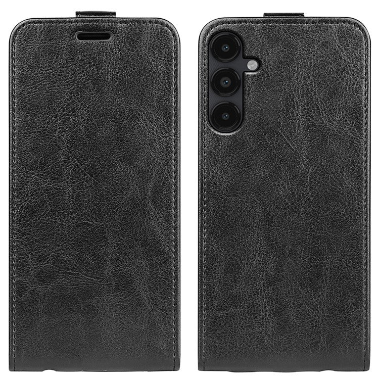 For Samsung Galaxy M14 5G Vertical Flip Leather Phone Case Card Holder Crazy Horse Texture Protective Cover - Black