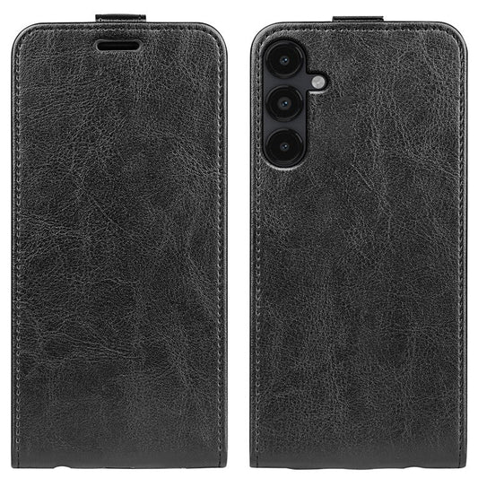 For Samsung Galaxy M14 5G Vertical Flip Leather Phone Case Card Holder Crazy Horse Texture Protective Cover - Black