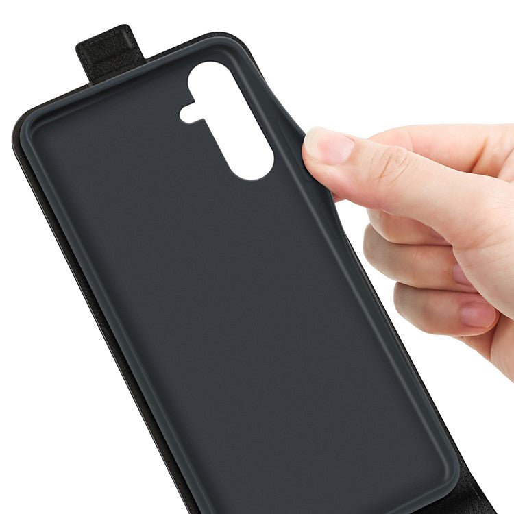 For Samsung Galaxy M14 5G Vertical Flip Leather Phone Case Card Holder Crazy Horse Texture Protective Cover - Black