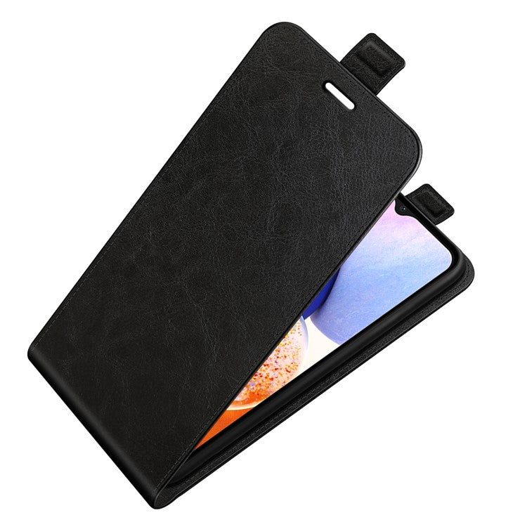 For Samsung Galaxy M14 5G Vertical Flip Leather Phone Case Card Holder Crazy Horse Texture Protective Cover - Black