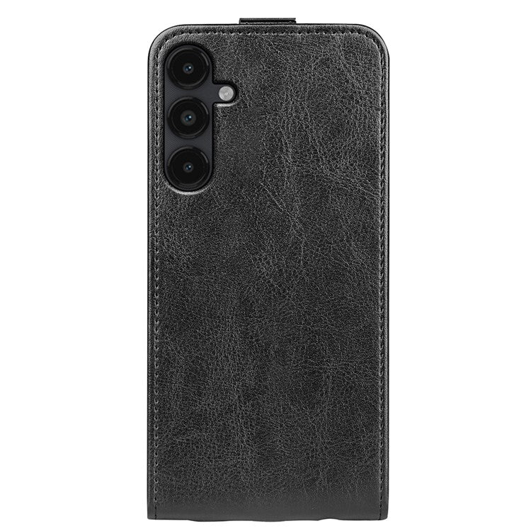 For Samsung Galaxy M14 5G Vertical Flip Leather Phone Case Card Holder Crazy Horse Texture Protective Cover - Black
