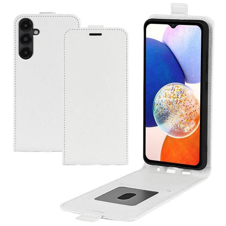 For Samsung Galaxy M14 5G Vertical Flip Leather Phone Case Card Holder Crazy Horse Texture Protective Cover - White