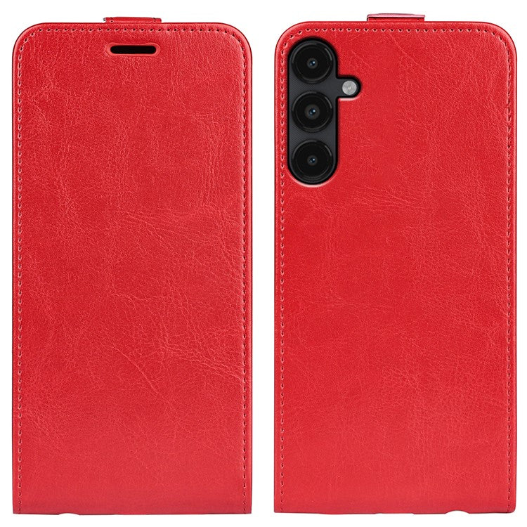 For Samsung Galaxy M14 5G Vertical Flip Leather Phone Case Card Holder Crazy Horse Texture Protective Cover - Red