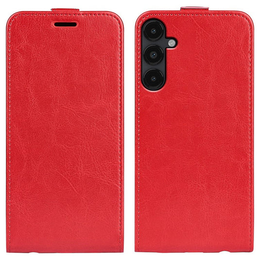 For Samsung Galaxy M14 5G Vertical Flip Leather Phone Case Card Holder Crazy Horse Texture Protective Cover - Red