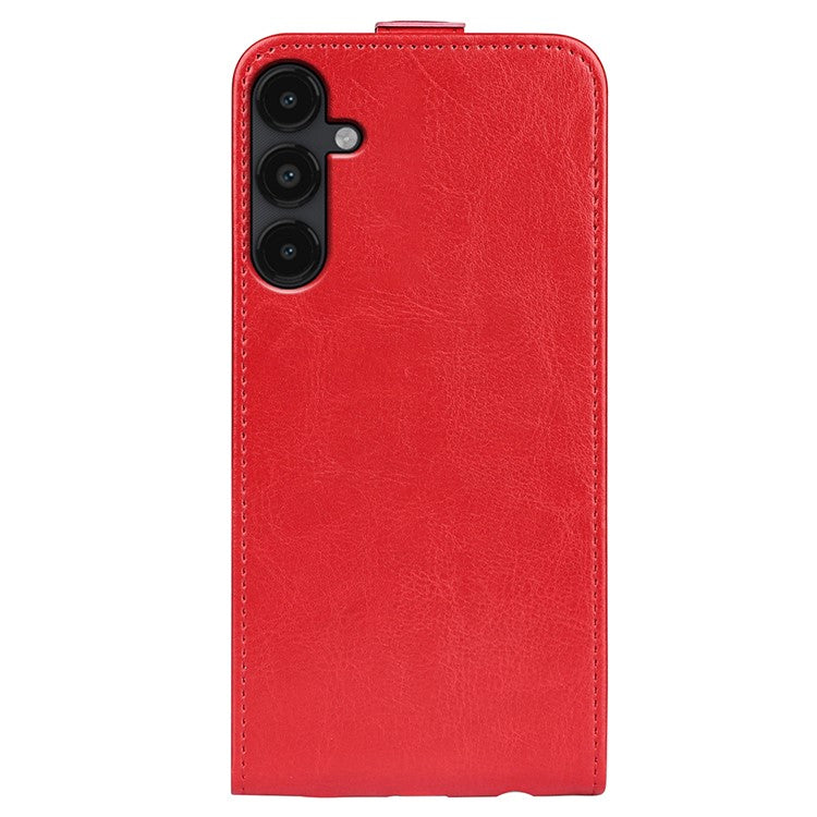 For Samsung Galaxy M14 5G Vertical Flip Leather Phone Case Card Holder Crazy Horse Texture Protective Cover - Red
