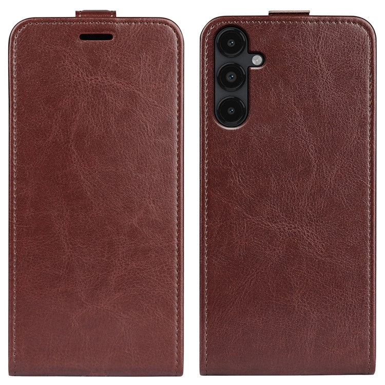 For Samsung Galaxy M14 5G Vertical Flip Leather Phone Case Card Holder Crazy Horse Texture Protective Cover - Brown