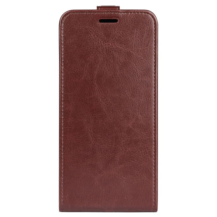 For Samsung Galaxy M14 5G Vertical Flip Leather Phone Case Card Holder Crazy Horse Texture Protective Cover - Brown