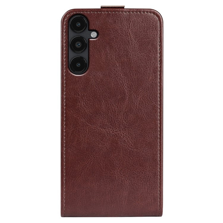 For Samsung Galaxy M14 5G Vertical Flip Leather Phone Case Card Holder Crazy Horse Texture Protective Cover - Brown