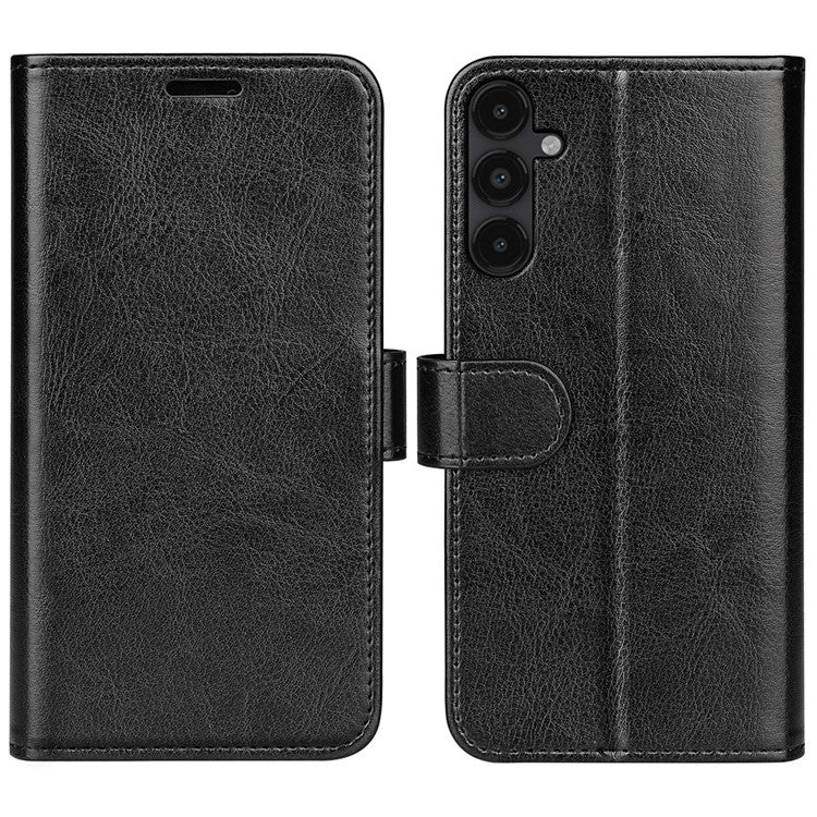 For Samsung Galaxy M14 5G Leather Phone Case Wallet Crazy Horse Texture Stand Phone Cover - Black
