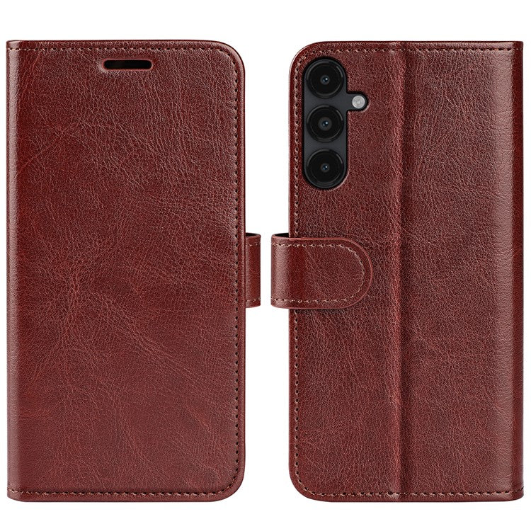 For Samsung Galaxy M14 5G Leather Phone Case Wallet Crazy Horse Texture Stand Phone Cover - Brown