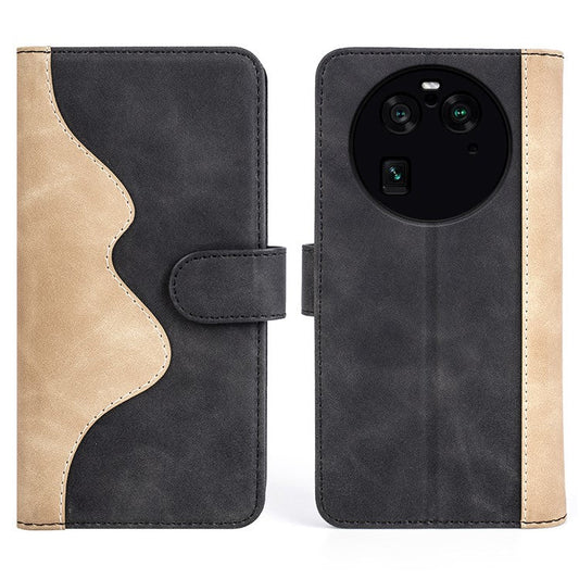 Phone Case for Oppo Find X6 Pro , Shockproof Splicing Leather Wallet Cover Flip Stand Phone Case - Black
