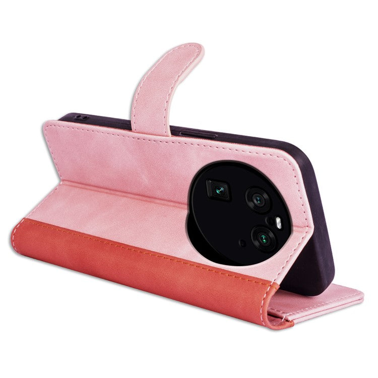 Phone Case for Oppo Find X6 Pro , Shockproof Splicing Leather Wallet Cover Flip Stand Phone Case - Pink