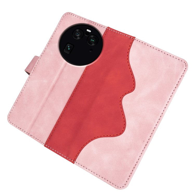 Phone Case for Oppo Find X6 Pro , Shockproof Splicing Leather Wallet Cover Flip Stand Phone Case - Pink