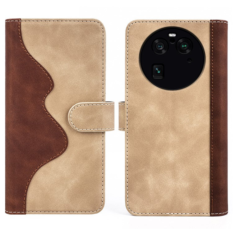 Phone Case for Oppo Find X6 Pro , Shockproof Splicing Leather Wallet Cover Flip Stand Phone Case - Yellow