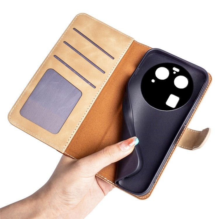 Phone Case for Oppo Find X6 Pro , Shockproof Splicing Leather Wallet Cover Flip Stand Phone Case - Yellow