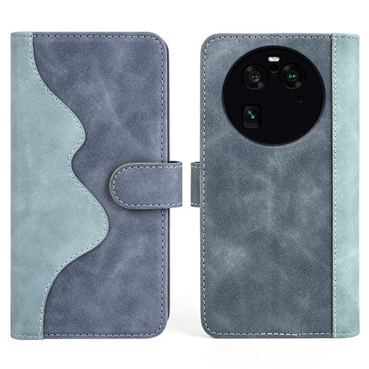 Phone Case for Oppo Find X6 Pro , Shockproof Splicing Leather Wallet Cover Flip Stand Phone Case - Blue