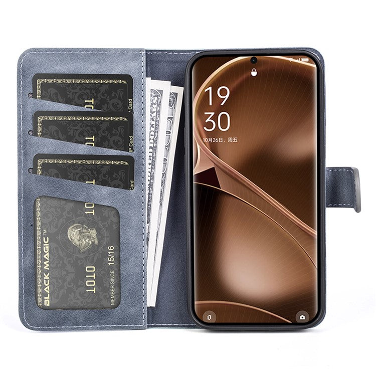 Phone Case for Oppo Find X6 Pro , Shockproof Splicing Leather Wallet Cover Flip Stand Phone Case - Blue