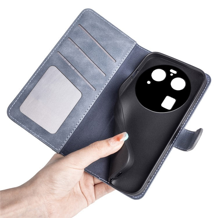 Phone Case for Oppo Find X6 Pro , Shockproof Splicing Leather Wallet Cover Flip Stand Phone Case - Blue