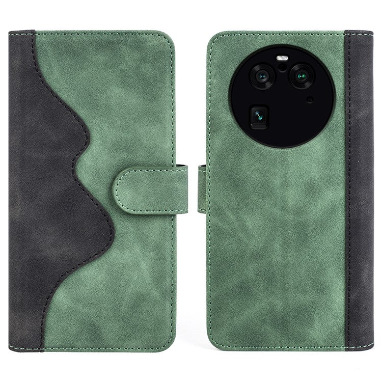 Phone Case for Oppo Find X6 Pro , Shockproof Splicing Leather Wallet Cover Flip Stand Phone Case - Green
