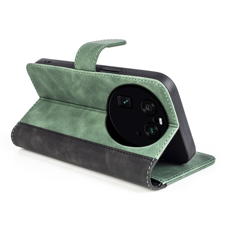 Phone Case for Oppo Find X6 Pro , Shockproof Splicing Leather Wallet Cover Flip Stand Phone Case - Green