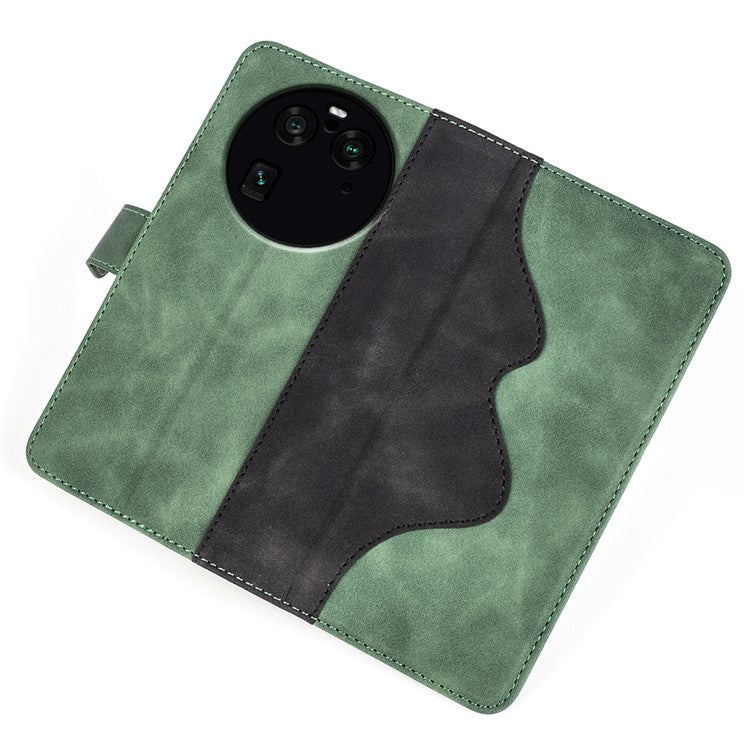 Phone Case for Oppo Find X6 Pro , Shockproof Splicing Leather Wallet Cover Flip Stand Phone Case - Green