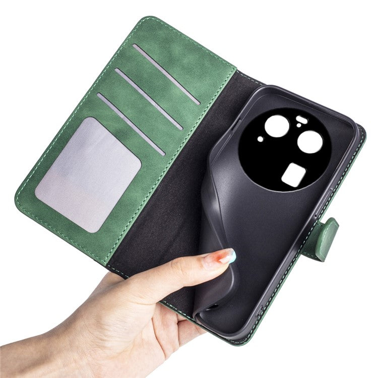 Phone Case for Oppo Find X6 Pro , Shockproof Splicing Leather Wallet Cover Flip Stand Phone Case - Green