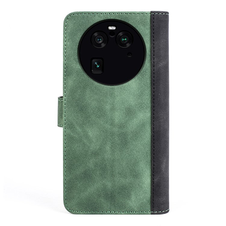 Phone Case for Oppo Find X6 Pro , Shockproof Splicing Leather Wallet Cover Flip Stand Phone Case - Green