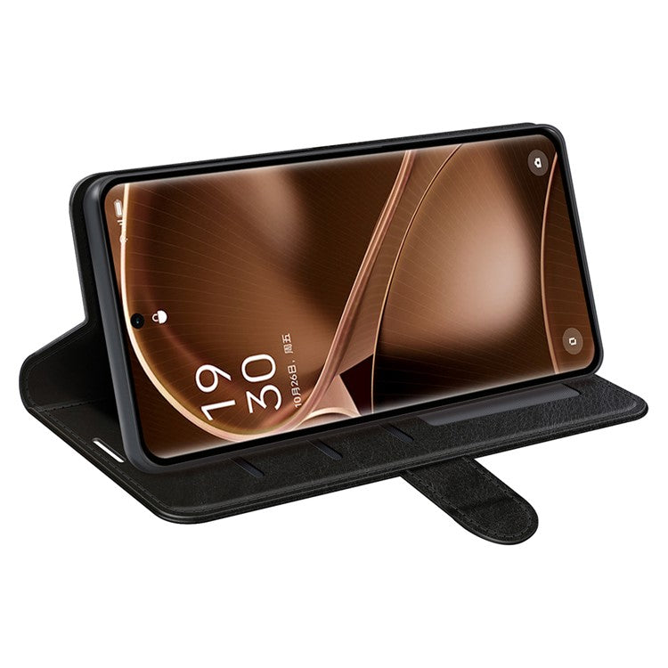 PU Leather+TPU Phone Case for Oppo Find X6 Pro , Wallet Stand Crazy Horse Texture Phone Cover - Black
