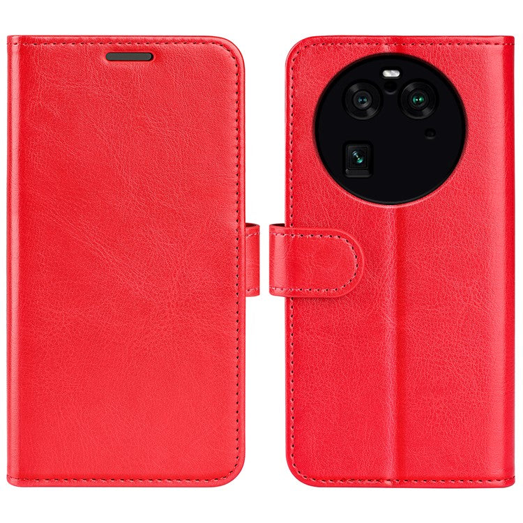 PU Leather+TPU Phone Case for Oppo Find X6 Pro , Wallet Stand Crazy Horse Texture Phone Cover - Red