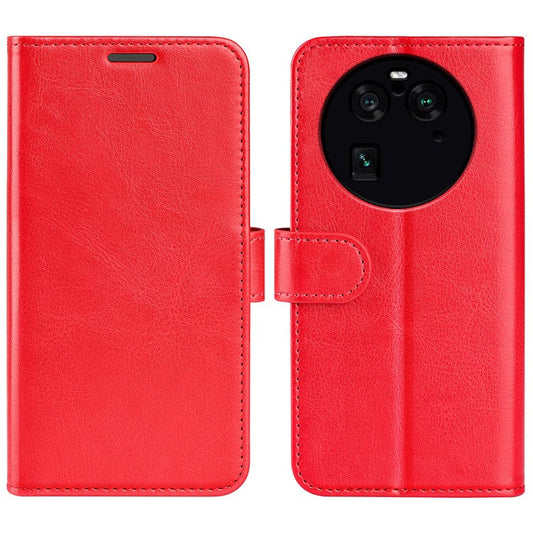PU Leather+TPU Phone Case for Oppo Find X6 Pro , Wallet Stand Crazy Horse Texture Phone Cover - Red