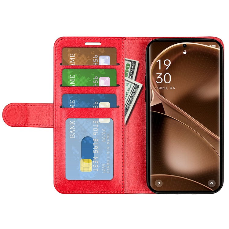 PU Leather+TPU Phone Case for Oppo Find X6 Pro , Wallet Stand Crazy Horse Texture Phone Cover - Red