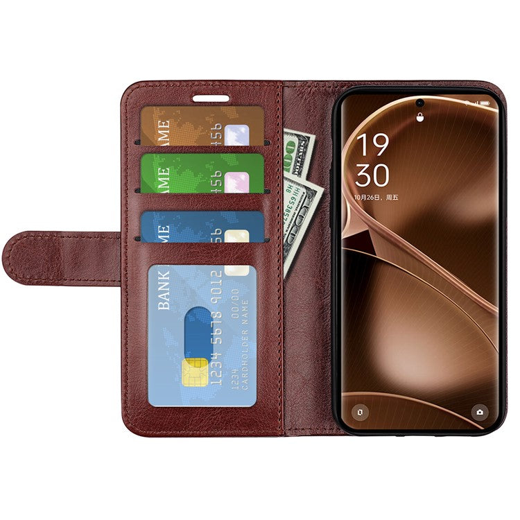PU Leather+TPU Phone Case for Oppo Find X6 Pro , Wallet Stand Crazy Horse Texture Phone Cover - Brown