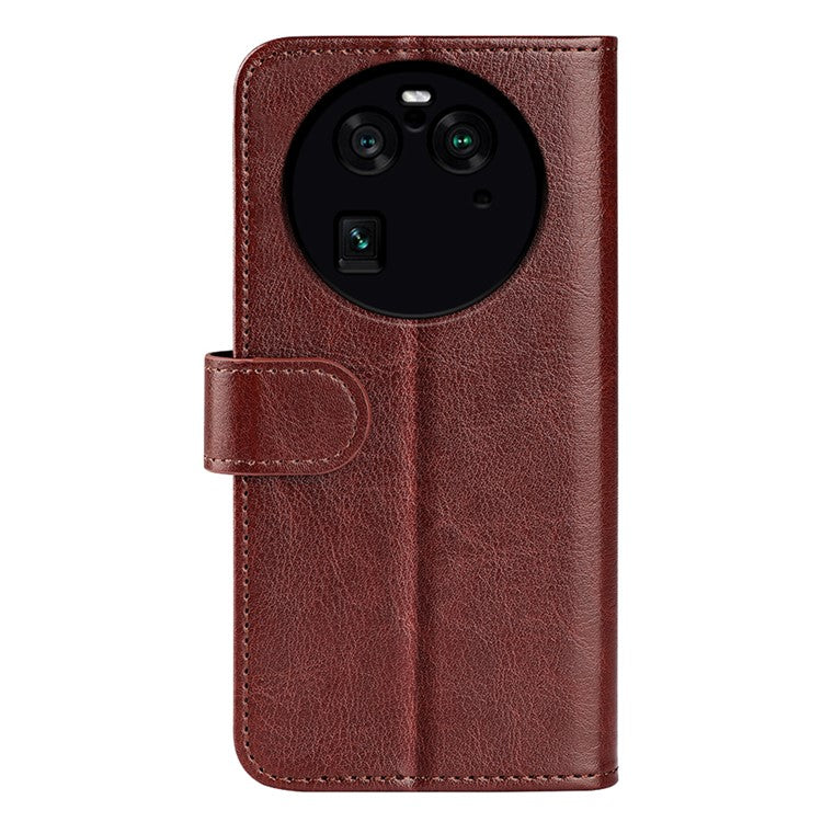 PU Leather+TPU Phone Case for Oppo Find X6 Pro , Wallet Stand Crazy Horse Texture Phone Cover - Brown
