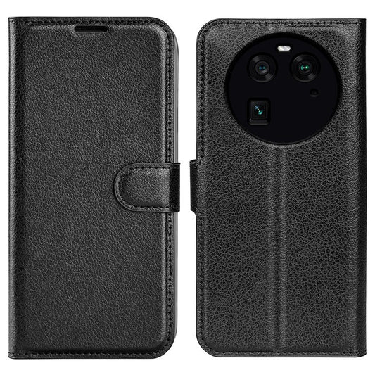 PU Leather Phone Case for Oppo Find X6 , Litchi Texture Wallet Cover Stand Phone Shell - Black