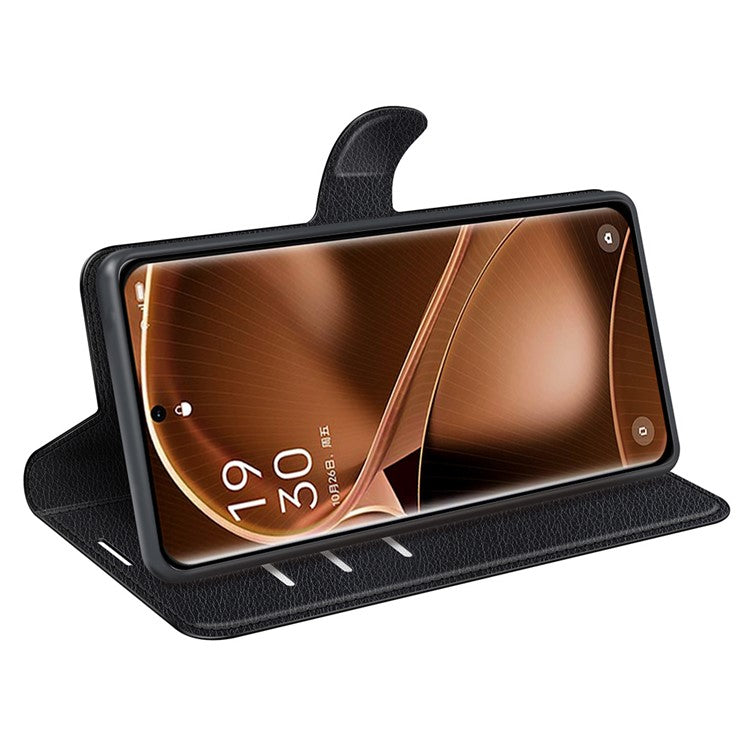 PU Leather Phone Case for Oppo Find X6 , Litchi Texture Wallet Cover Stand Phone Shell - Black