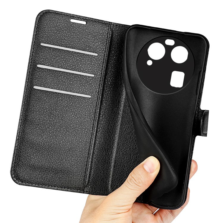 PU Leather Phone Case for Oppo Find X6 , Litchi Texture Wallet Cover Stand Phone Shell - Black