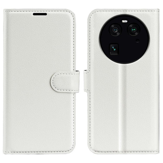 PU Leather Phone Case for Oppo Find X6 , Litchi Texture Wallet Cover Stand Phone Shell - White