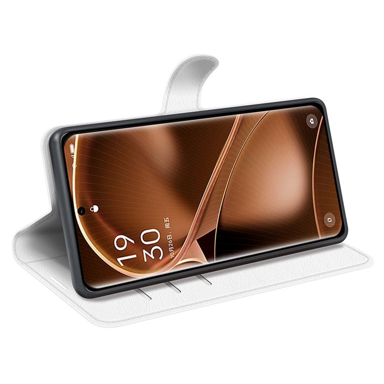 PU Leather Phone Case for Oppo Find X6 , Litchi Texture Wallet Cover Stand Phone Shell - White