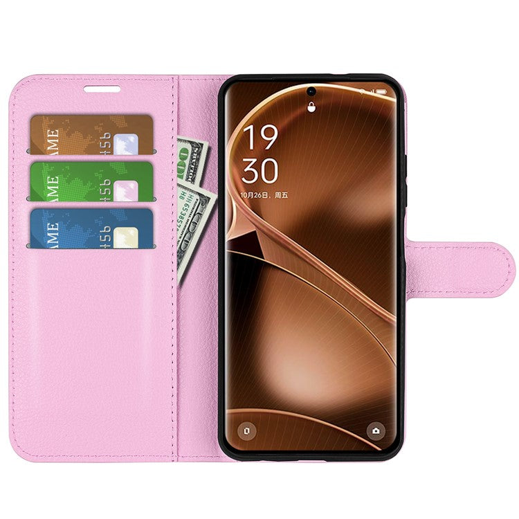 PU Leather Phone Case for Oppo Find X6 , Litchi Texture Wallet Cover Stand Phone Shell - Pink