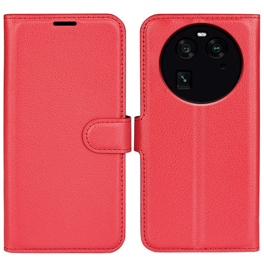 PU Leather Phone Case for Oppo Find X6 , Litchi Texture Wallet Cover Stand Phone Shell - Red